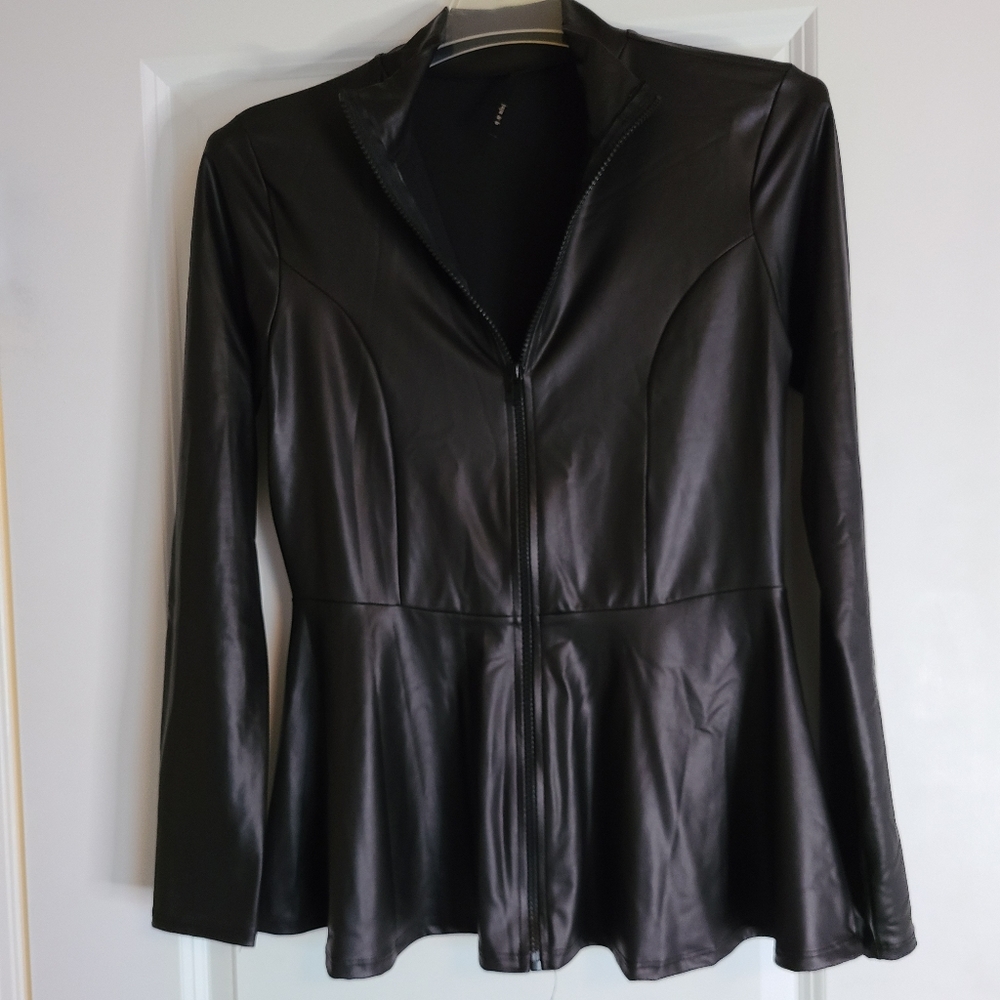 Faux leather fashion peplum top
